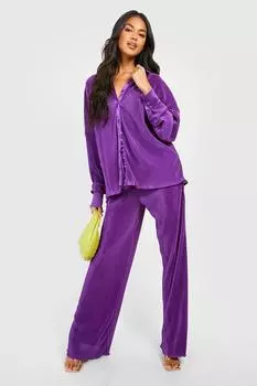 Брюки плиссированного нима premium Boohoo, фиолетовый