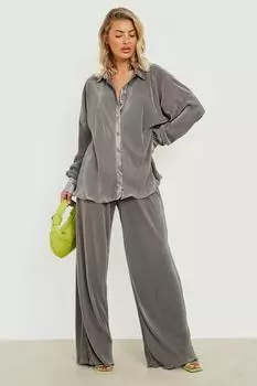 Брюки плиссированного нима premium Boohoo, серый