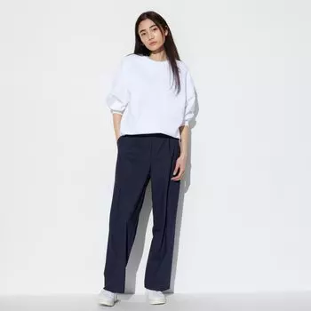 Брюки плиссированные брюки в широкую полоску UNIQLO, темно-синий