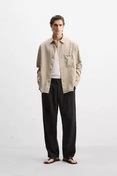 Брюки плиссированные с поясом ZARA, черный