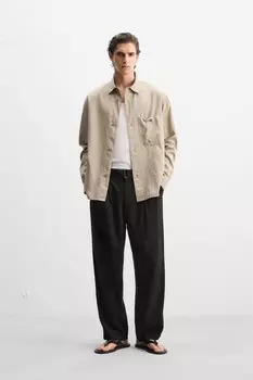 Брюки плиссированные с поясом ZARA, черный