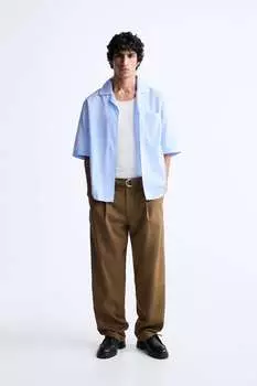 Брюки плиссированные с поясом ZARA, кэмел
