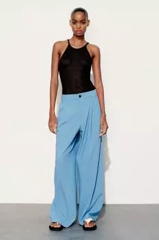 Брюки плиссированные ZARA, светло-синий