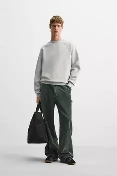 Брюки плотницкие из вельвета ZARA, темно-зеленый бутылочный