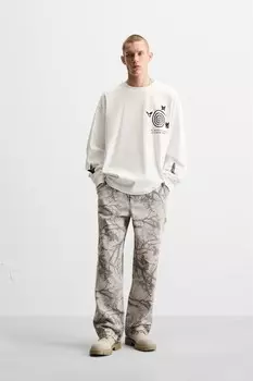 Брюки плотницы с набивкой ZARA, серый