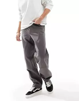 Брюки плотника с пятнами краски угольной окраски ASOS DESIGN