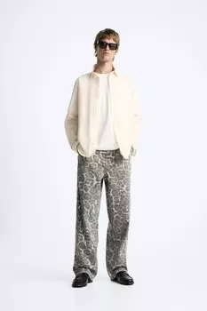 Брюки плотника с животным принтом ZARA, цвет leopard