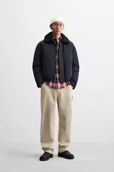 Брюки плотника вымытые ZARA, бежевый