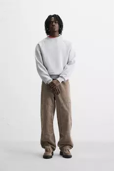 Брюки плотника вымытые ZARA, коричневый