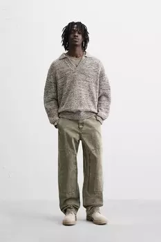 Брюки плотника вымытые ZARA, светлый хаки