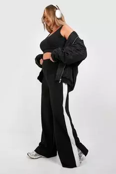 Брюки Plus с высокой талией и разрезами по бокам boohoo, черный