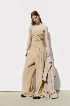 Брюки полной длины ZARA, кэмел