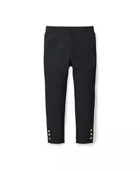 Брюки Ponte на пуговицах и манжетах для маленьких девочек Hope & Henry, черный