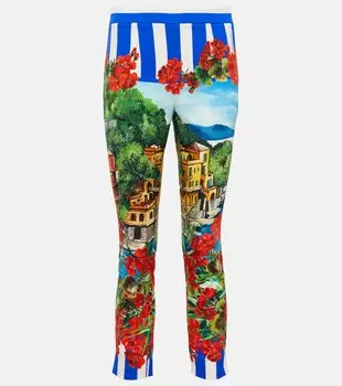 Брюки Portofino из смесового шелка с принтом DOLCE&GABBANA, разноцветный