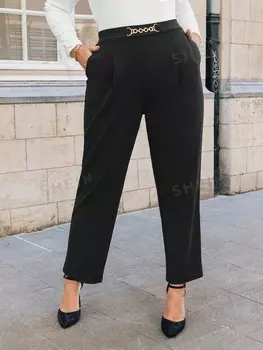 Брюки Priv Plus, цепочка, диагональный карман Shein, черный