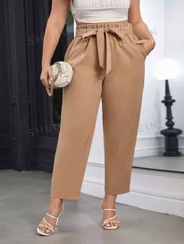 Брюки Priv Plus, пояс из бумажного пакета, украшение на поясе Shein, хаки