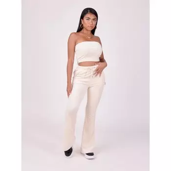 Брюки Project X Paris Double Logo Velvet Flared, бежевый