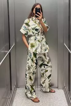 Брюки прямого края с принтом ZARA, разноцветный