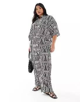 Брюки прямого кроя ASOS DESIGN Curve без разрезов с монохромным принтом — часть комплекта