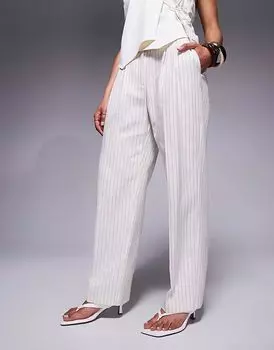 Брюки прямого кроя ASOS DESIGN Petite со складками в кремовую полоску