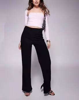 Брюки прямого кроя ASOS DESIGN с высокой талией и разрезами по бокам, черного цвета