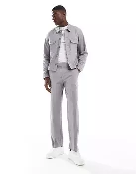 Брюки прямого кроя ASOS DESIGN серого цвета с эластичным поясом (часть комплекта)