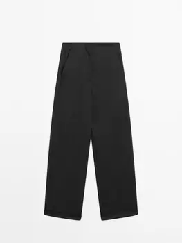 Брюки прямого кроя из 100% шерсти с отделкой по низу Massimo Dutti, черный