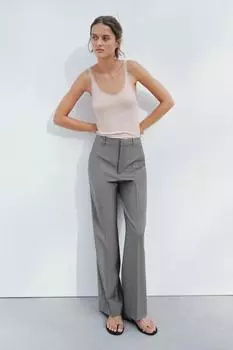 Брюки прямого кроя из 100% шерсти ZARA, серый