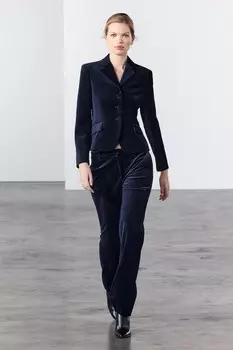 Брюки прямого кроя из бархата ZARA, синий