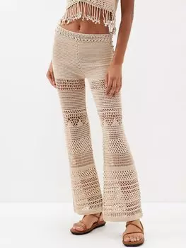 Брюки прямого кроя из хлопка крючком. Rabanne, бежевый