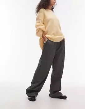 Брюки прямого кроя из хлопковой смеси со складками спереди черного цвета Mango