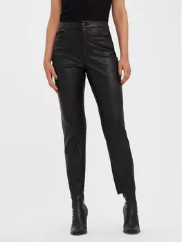 Брюки прямого кроя из искусственной кожи Vero Moda, черный