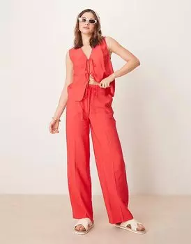 Брюки прямого кроя из льняного материала ASOS DESIGN красного цвета