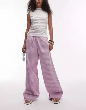 Брюки прямого кроя из поплина ARKET с затягивающейся талией в сиреневую полоску