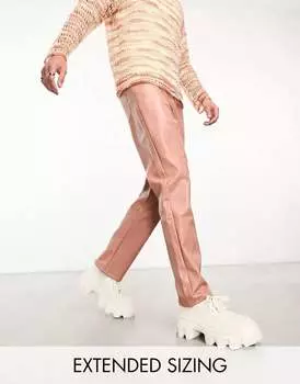 Брюки прямого кроя из розовой искусственной кожи ASOS