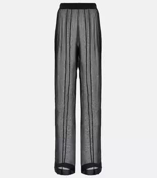 Брюки прямого кроя из шелкового шифона с высокой посадкой. SAINT LAURENT, черный