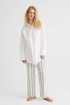 Брюки прямого кроя из смесового льна H&amp;M, белый/синий в полоску