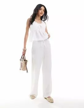 Брюки прямого кроя из текстурированного джерси Miss Selfridge цвета экрю