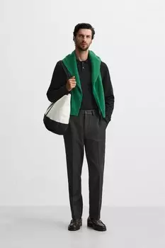 Брюки прямого кроя из твила ZARA, серый