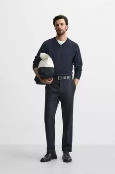 Брюки прямого кроя из твила ZARA, темно-синий