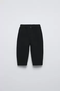 Брюки прямого кроя из вафельной трикотажной ткани ZARA, черный