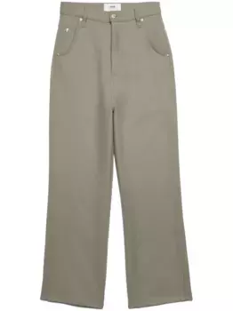 Брюки прямого кроя из вирджинской шерсти AMI Paris, зеленый