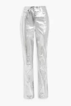 Брюки прямого кроя из зеркальной жатой кожи HELMUT LANG, серебряный