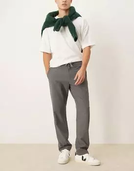 Брюки прямого кроя Robert с эластичным поясом серого цвета Selected Homme