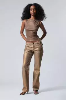 Брюки прямого кроя с эффектом металлик Weekday, бежевый