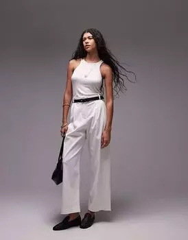 Брюки прямого кроя с двойной складкой Topshop премиум-класса белого цвета