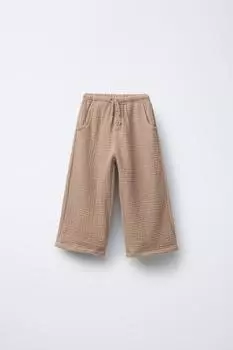 Брюки прямого кроя с фактурным контрастом ZARA, цвет Light brown