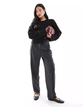 Брюки прямого кроя с петлями в полоску цвета уголь ASOS DESIGN
