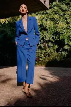 Брюки прямого кроя с подвернутыми краями ZARA, цвет Bluish