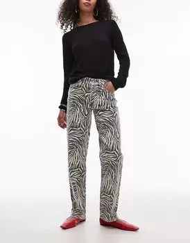 Брюки прямого кроя с принтом зебры в многоцветном исполнении Topshop